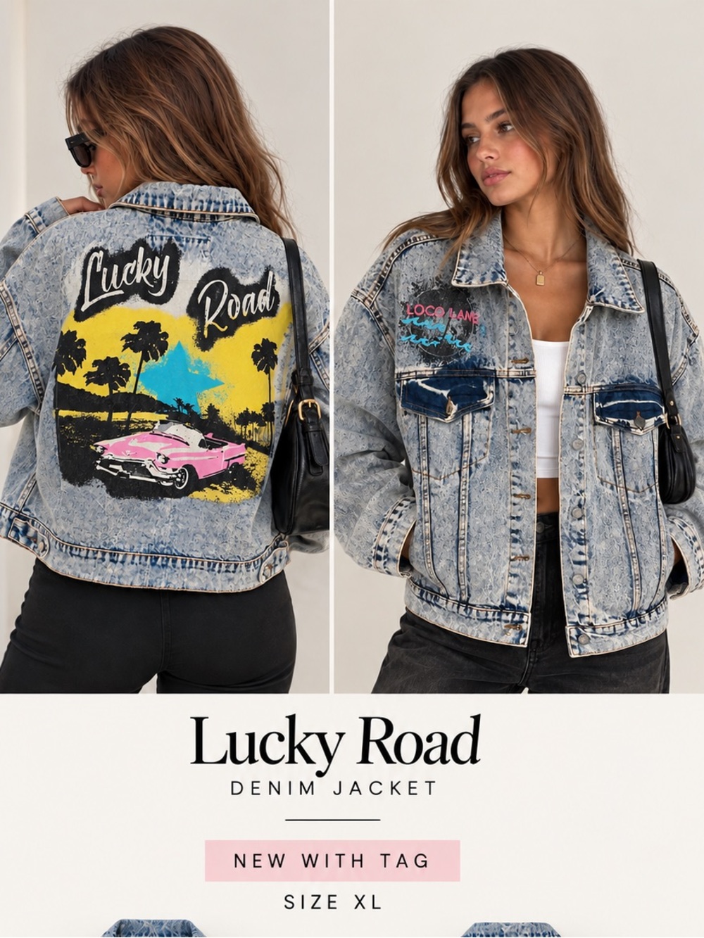 NWT Ultimate Y2K Throwback Ashley Vintage Charm Graphic Denim Jacket